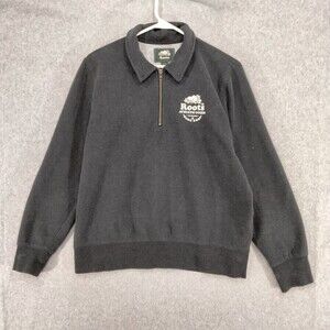 Roots Sweater 1/4 Zip Gray Long Sleeve Casual Polo Sweatshirt Logo Mens Large